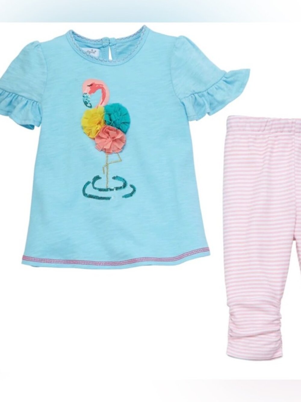 NWT Mud Pie 2 Piece Flamingo Tunic & Capri Set Size 9-12 Months Rare